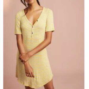 Pure + Good By Anthropologie Stiped Yellow Henley Dress Size Medium